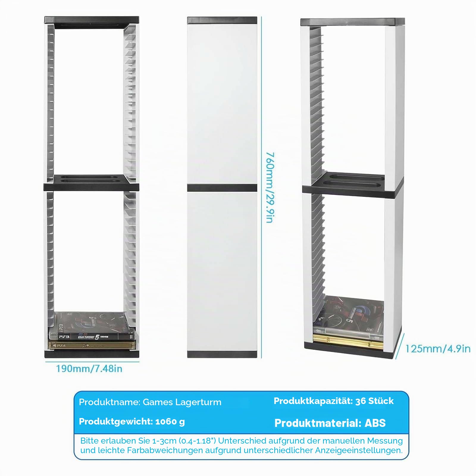 SOONHUA Videospiel Disc Regal, DVD-Aufbewahrungsbehälter, DVD-Aufbewahrungsboxen, Game Storage Tower Stand 36 CD-Disc-Hülle Organizer Standhalter für Playstation 5