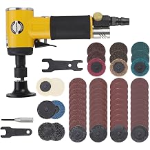 Pneumatic Mini Orbital Sander 2 inch Grinder Polisher Kit, 2-in-1 Air Right Angle Grinder Polisher Kit with 55pcs Roll Lock Discs,Use For Metal & Woodworking