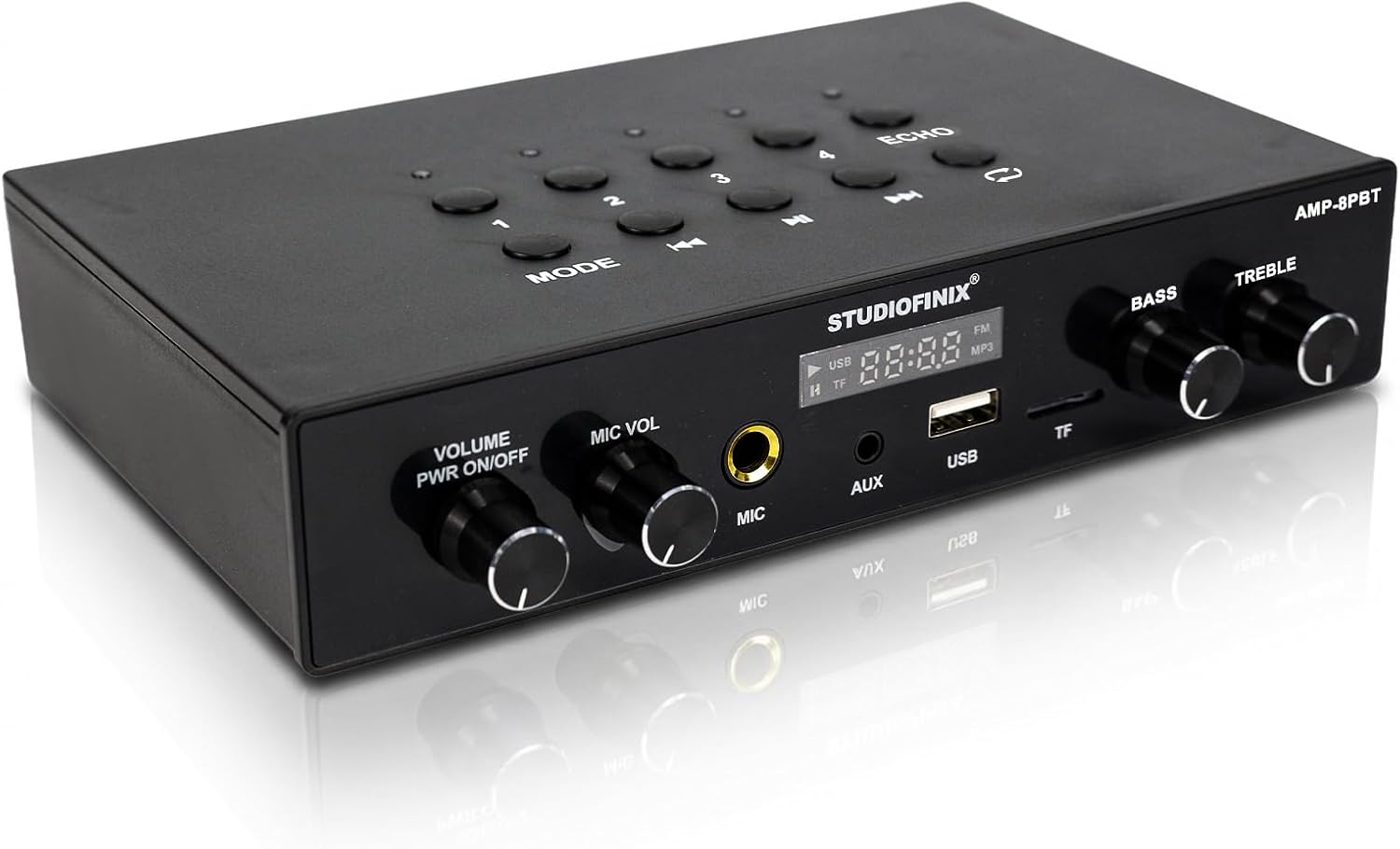 Studiofinix Bluetooth 5.4 Home Stereo Audio Amplifier Receiver, 4-Zone 8-Channel 60W x 8 Output,Optical/USB/Mic/Karaoke, Independent Zone Control, Multi-Room Audio for Home Theater and Studio