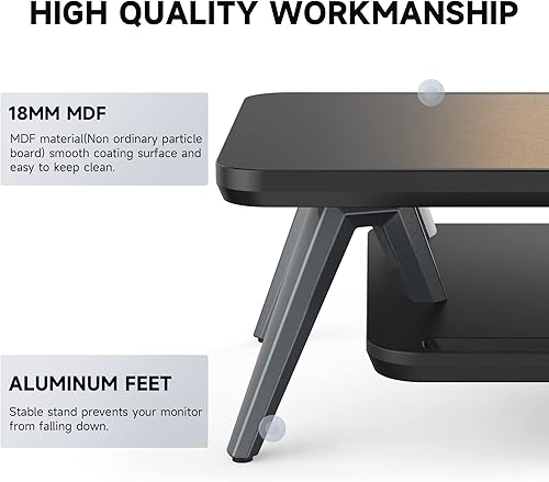 Miniatura 4 de Fenge Soporte para monitor doble, soporte elevador para 2 monitores, estante de escritorio de madera de 42.5 pulgadas con organizador de