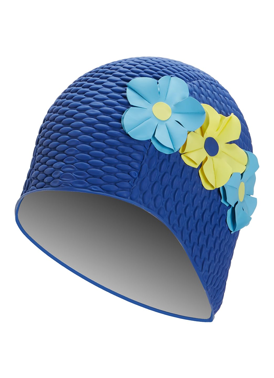 Sporti Floral Bubble Swim Cap – Bubble-Textured Swim Cap with Floral Design, Comfortable Hair Protection - Navy/Mixed Flowers