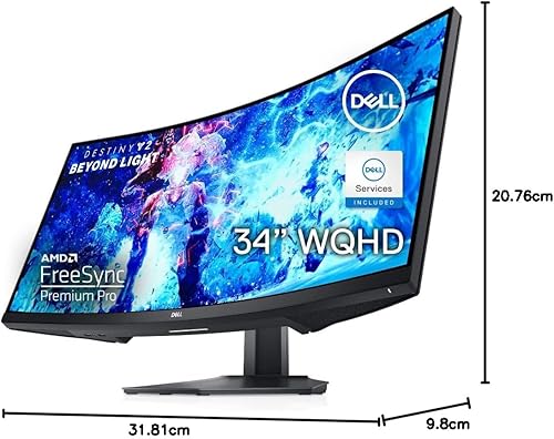 Vista 14 de Dell S3422DWG - Monitor curvo para juegos, pantalla curva 1800R de 34 pulgadas con frecuencia de actualización de 144 Hz, pantalla WQHD
