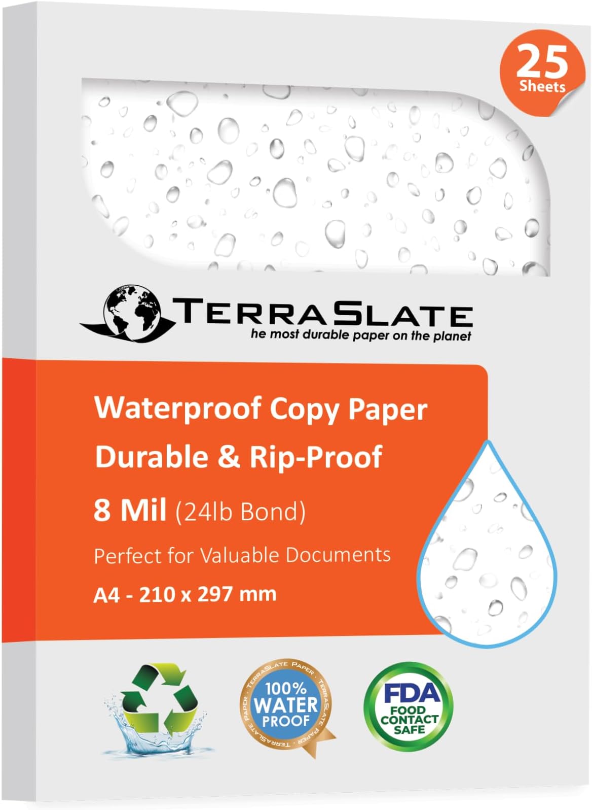 TerraSlate Paper 7 Mil Waterproof Laser Printer/Copy Paper (A4 Size) (25 Sheets)