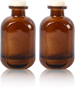 Klmnop 2 Pack Reed Diffuser Bottle, 5oz/150ml Empty Glass Diffuser Bottles with Lid, Replacement Diffusers Reed Sticks Diffuser Bottles for Wedding, Party, Living RoomBrown