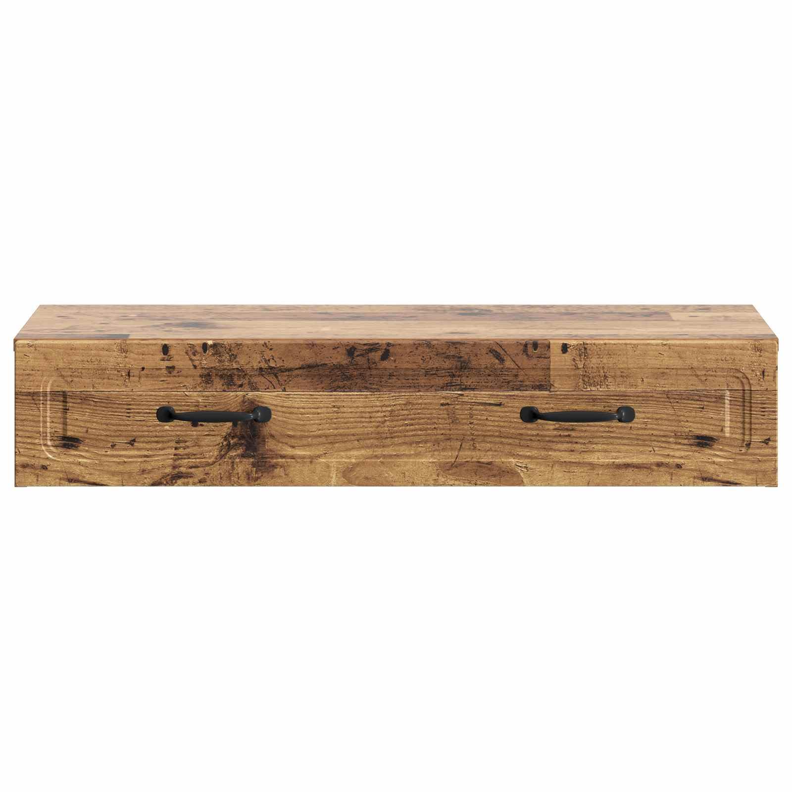 Tavolino da parete effetto legno anticato, console sospesa 87,5 x 34,5 x 17 cm, moderno tavolo da parete in legno con cassetto e scomparto per corridoio, soggiorno e ufficio domestico