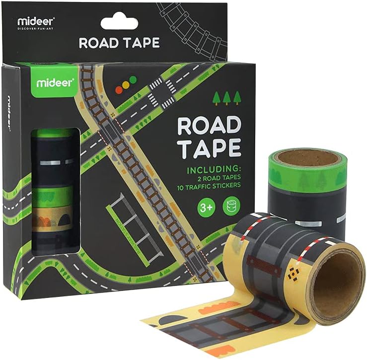 Mideer Road Tape - Road Car Tape Great for Kids, Sticker Roll for Cars Track and Train Sets, Stick to Floors and Walls, Quick Cleanup, Children Toys (City)