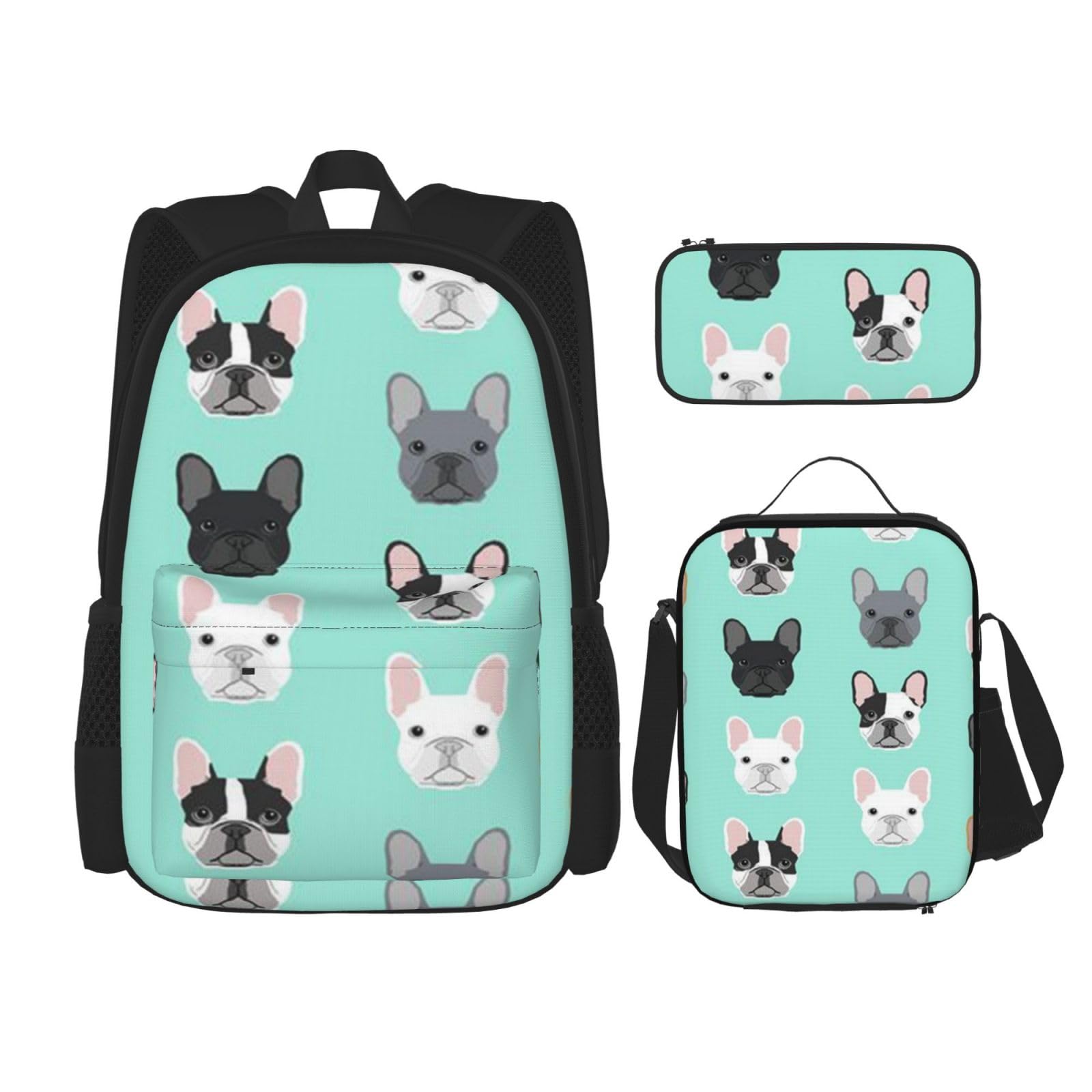 Taekwondo Kampfsport-Schulbücher-Set mit Lunch-Tasche, Federmäppchen, Reise, Laptop, Rucksack, Schultasche, 3-teiliges Set, Französische Bulldogge, Einheitsgröße, Schulrucksack