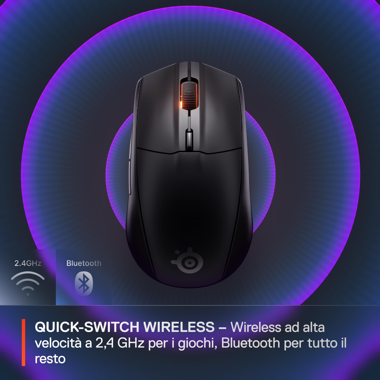 SteelSeries Rival 3 Wireless Gen 2 - Mouse Gaming - 2,4 GHz e Bluetooth - Sensore ottico TrueMove Air da 18000 DPI - Durata 60 milioni di clic - Leggero - Piedini 100% PTFE - Nero