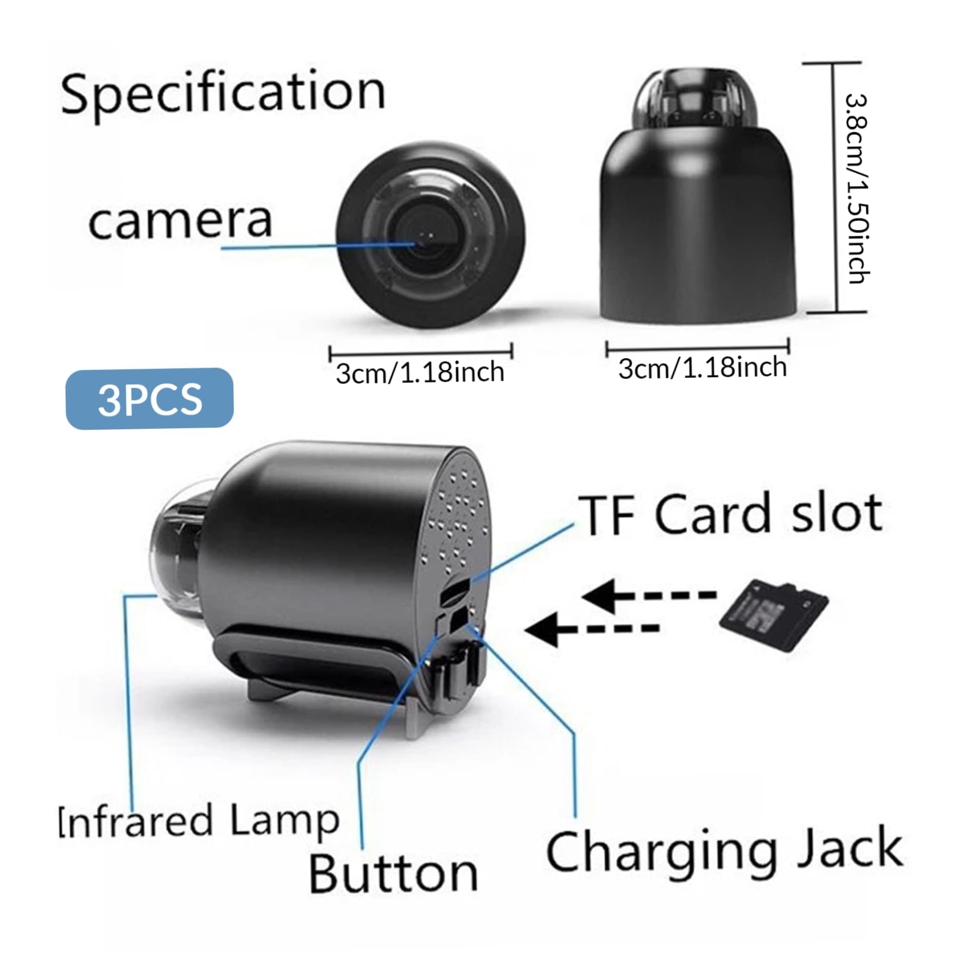 Zestaw 3 mini kamer HD 1080p z noktowizorem, ukryta mini kamera WiFi z noktowizorem i szerokim kątem, sterowana aplikacją mikrokamera bezpieczeństwa do nadzoru w pomieszczeniach