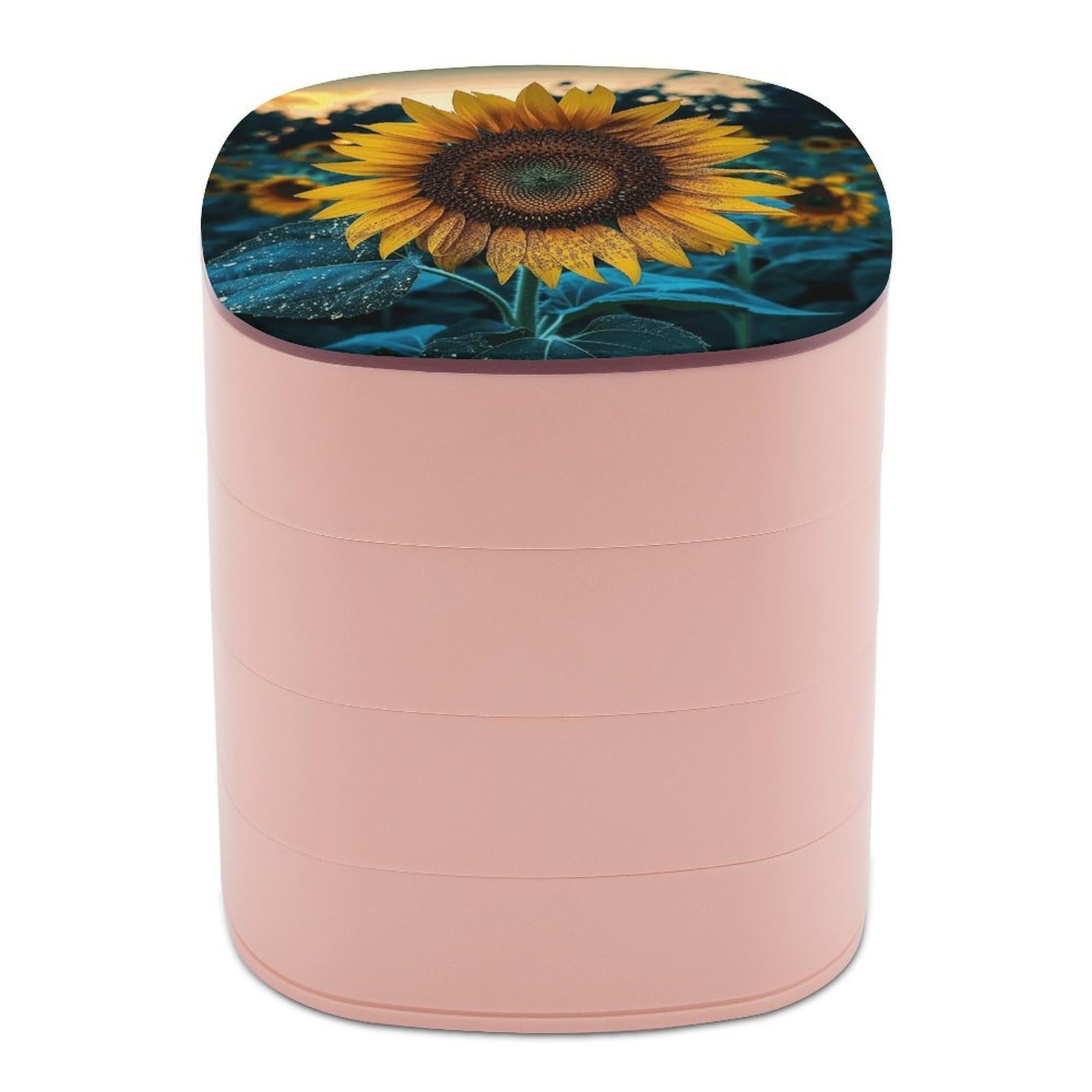 VstaDank The Most Beautiful Sunflower Jewelry Box with Mirror Travel Small Jewelry Case for Women 4-Layer Rotatable Jewelry Organizer Storage Box Portable Jewelry Storage Case for Rings Earrings