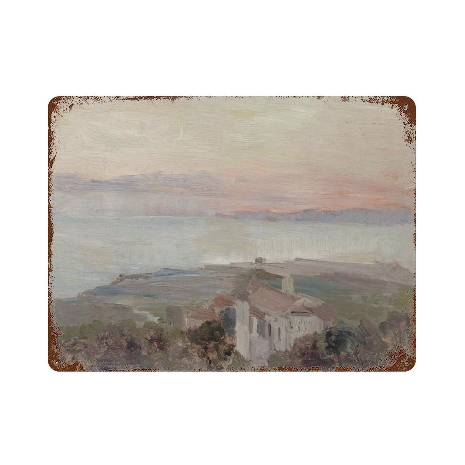 xiaoxiaoshen Vintage Coastal Landscape Painting_ Warm Tone Wall Decor Art Metal Tin Poster Modern Home Decor Art Home Bar Shop Decorations Vintage Sign 30x40cm