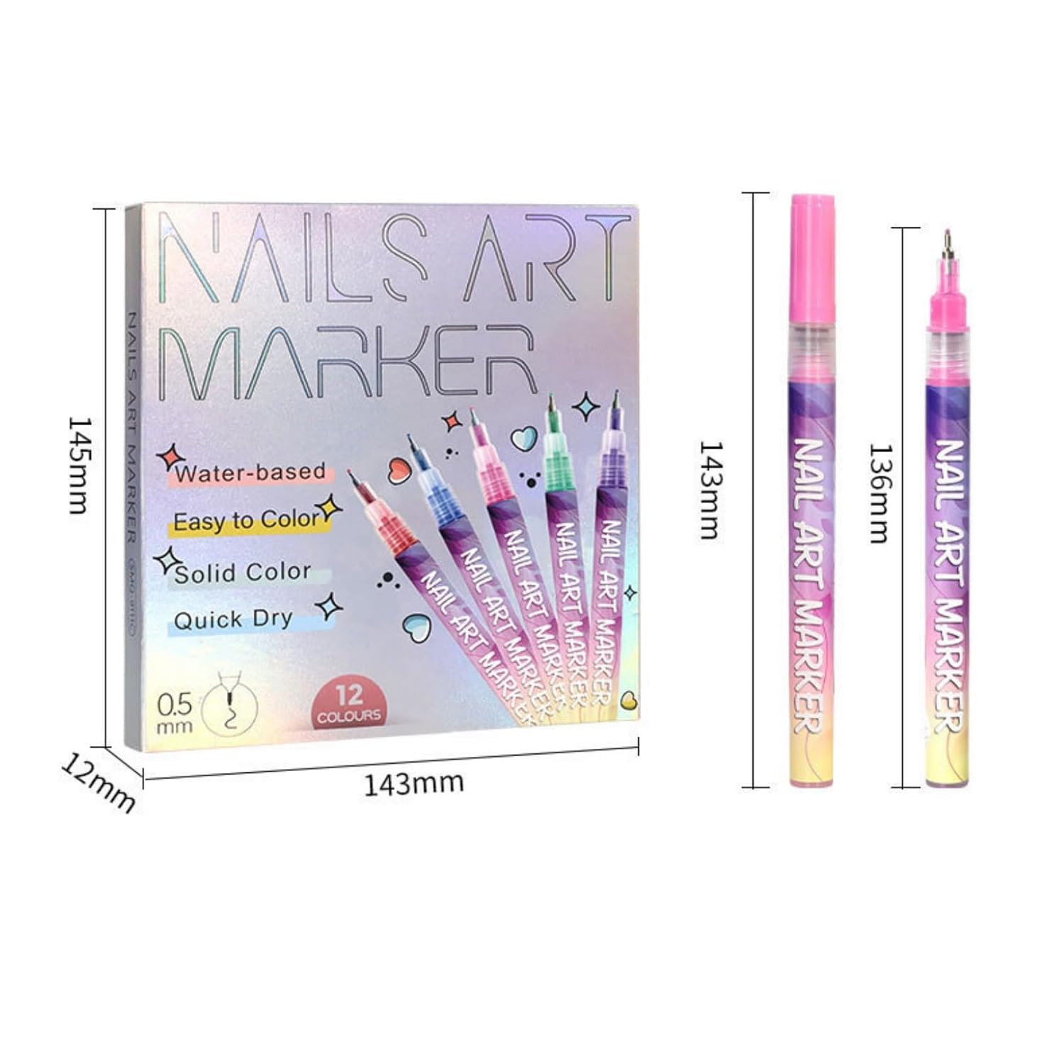 12 Colors Nail Art Doodle Pens Markers for Painting Gel Nails, 2026 New Waterproof Quick Dry Nail Polish Acrylic Paint Pens, Back to School Nail Art Decals Pencil (2set)