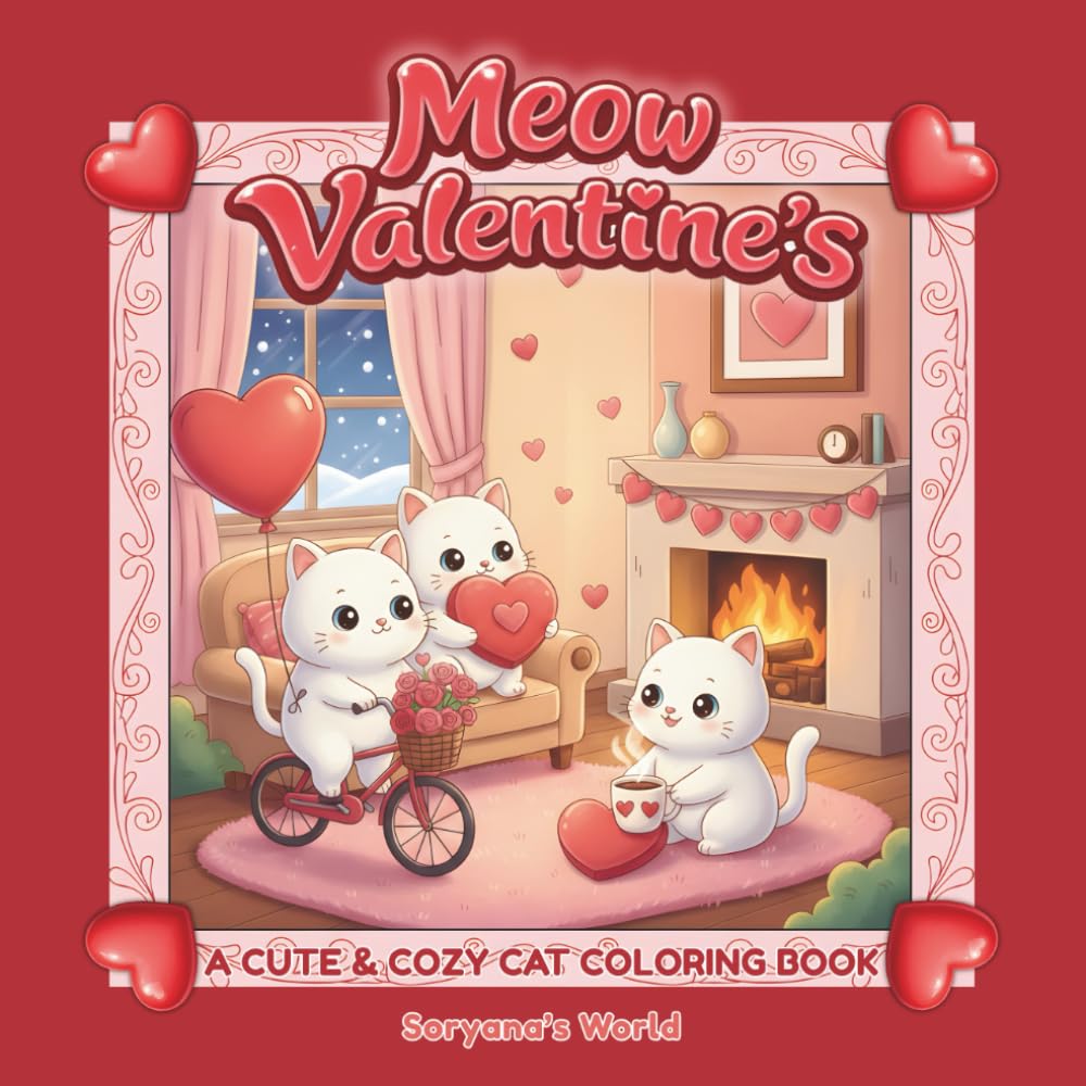Meow Valentine's: A Cute & Cozy Cat Coloring book - for Kids and Adults