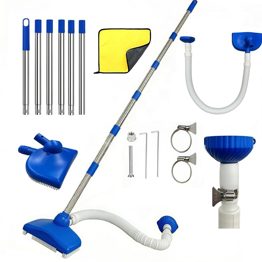 Aspirador de piscina con manguera de 350 cm, con barra telescópica de 230 cm, salida de agua circulante para piscina, aspiradora de suelo, cepillo de succión fuerte