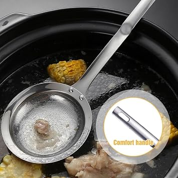 Stainless Steel Fine Mesh Strainer, Fine Mesh Stainless Steel Colander, Spoon Extra Fine Mesh Strainer with Handle for Oil Filter Skimming Grease and Foam (Medium)