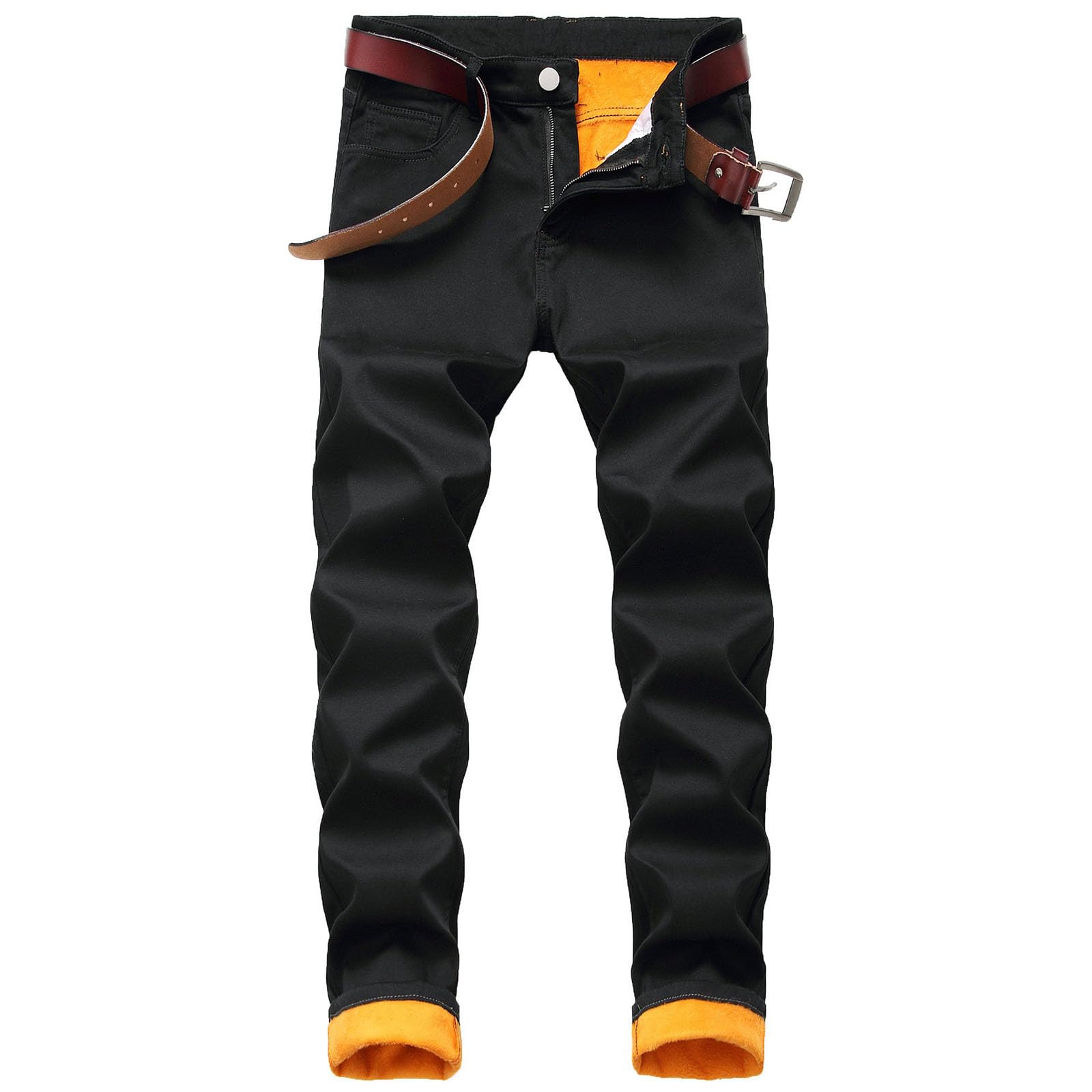 Jeans termici da uomo, invernali, imbottiti, in pile, imbottiti, per attività all'aria aperta, sottili, invernali, spessi, antivento, elasticizzati, comodi, in denim, O nero., 42