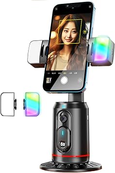 Auto Face Tracking Tripod, 360  Rotating Phone Stand, No App, Gesture Control Smart Shooting Camera Mount with Selfie Light and Remote for Live Vlog Streaming Video Tiktok