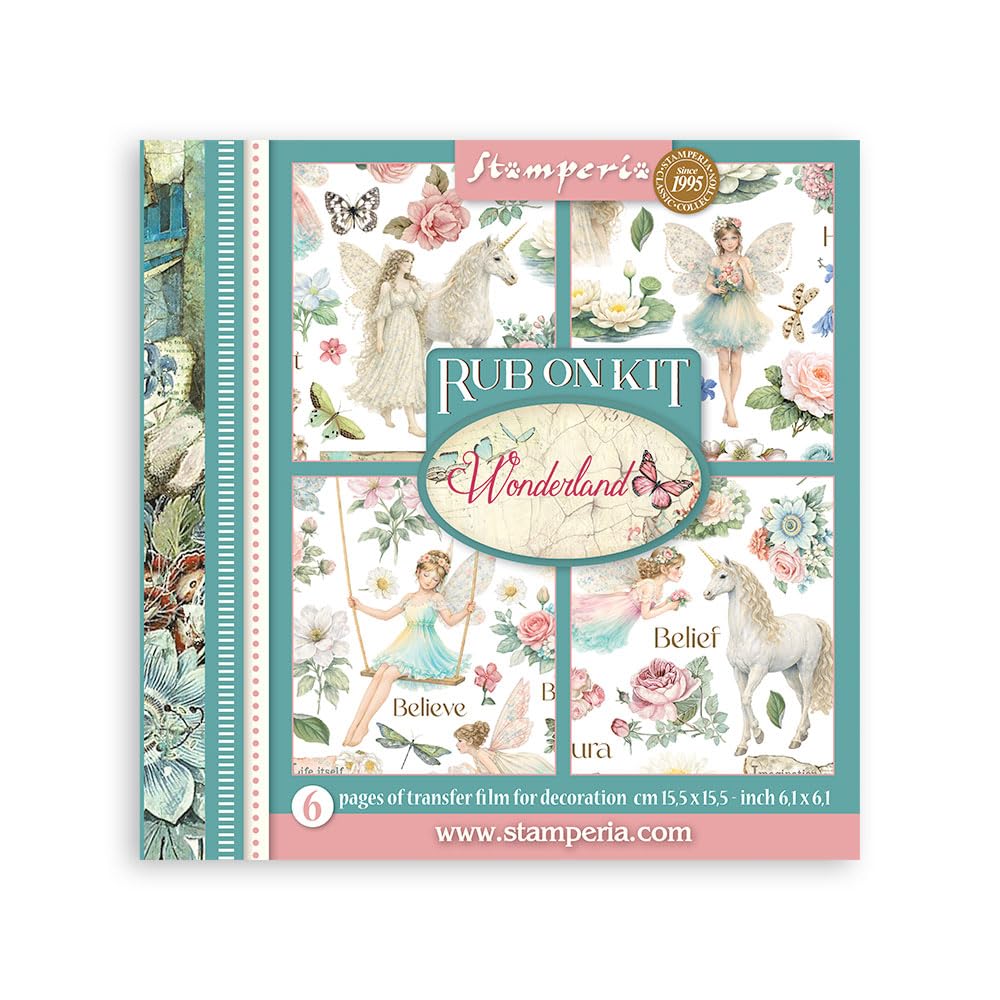 Stamperia - Rub-on Selection for Scrapbooks, Albums, Cards, Bullet Journals and More, Easily Transfer Images onto Paper and Other Surfaces, Perfect for Crafts and Gifting (6 Pages) (Wonderland)