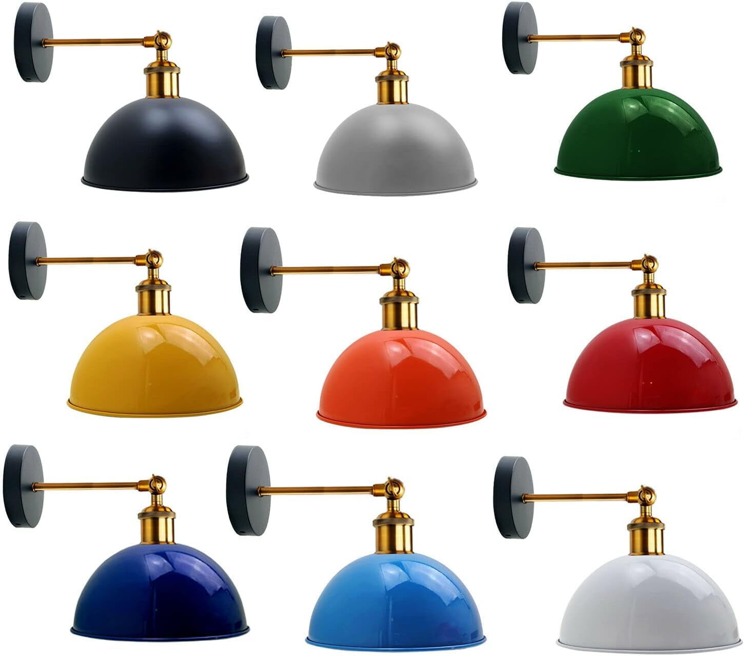 LEDSone Appliques murales vintage Abat-jour Rétro Métal Peint couleur Lampe de Plafon Applique pour chambre à coucher de bar de restaurant (Noir) (Jaune)
