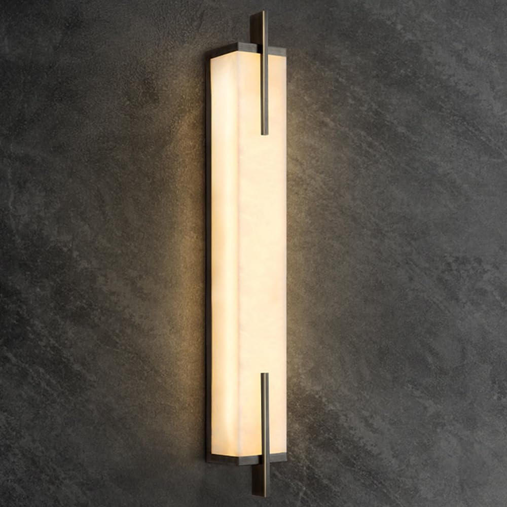 TRIVIDHA Natural Alabaster Wall Sconce Brass Wall Sconce with Stone Shade Rectangular Marble Wall Mounted Light Modern Bathroom Vanity Light for Living Room Kitchen Dining Room