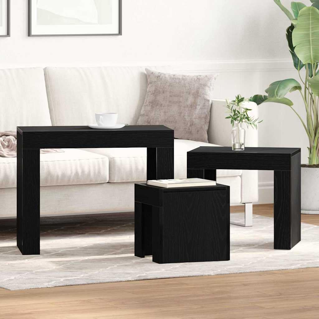 Mesas Nido 3 pcs Roble Negro Madera de ingeniería, Mobiliario Mesas Mesas Decorativas Mesas de Centro, Negro, 16.1kg