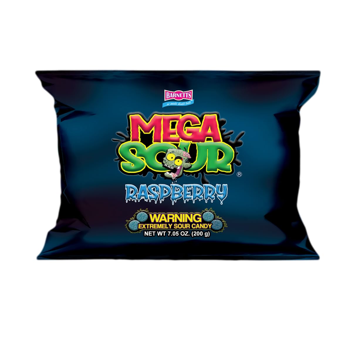 Barnetts - Mega Sour Candy Raspberry 200g - Trendy Sweet Bags - Traditionally Handmade Sweets - Sour Coating Lasts 20 Seconds - Candies for Party Bag, Gift Hamper, or Hamper Box