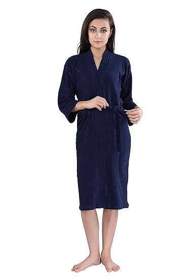 LacyLook Premium Bathrobe Soft Terry Cotton Bathrobe For Women's And Girl's | Full Sleeves Navy Blue |