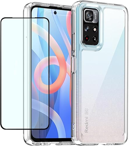 Funda transparente para Poco M4 Pro 5GRedmi Note 11T 5GRedmi Note 11S 5G con protector de pantalla HD, a prueba de golpes de policarbonato duro