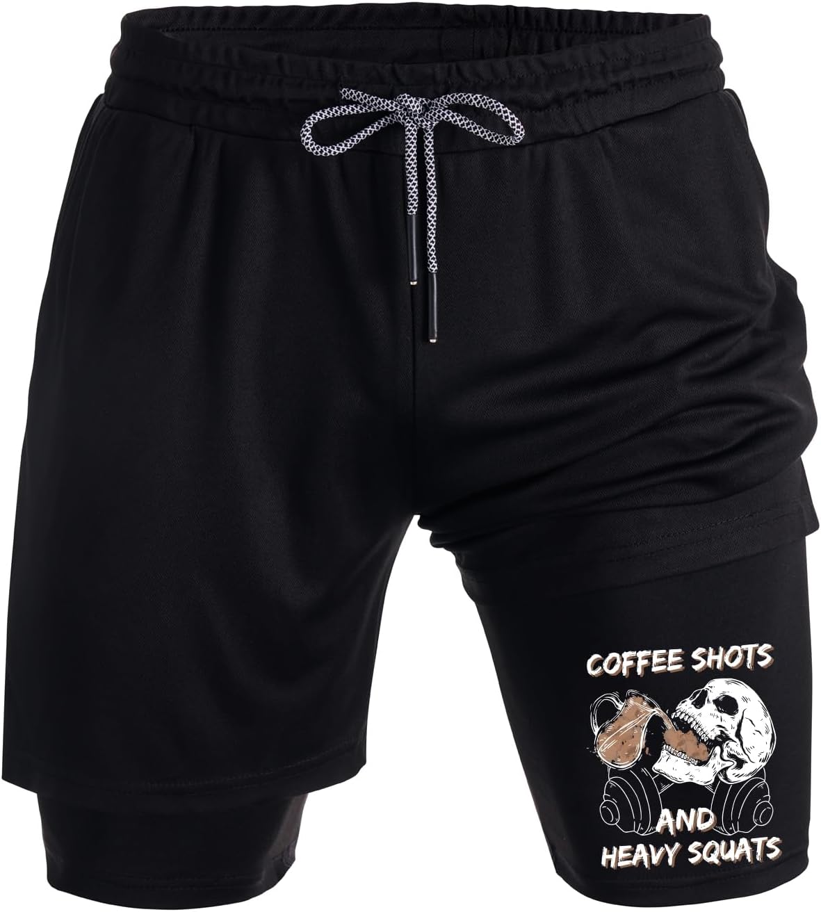 Release The quackin Men's 2-in-1 Performance Shorts，Coffee Shots and Heavy Squats Training Shorts with Pockets, Gym Wear