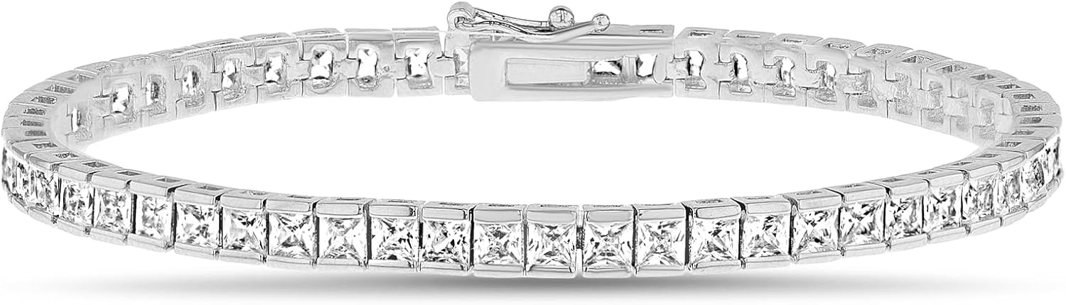 13 Cttw Channel Set Princess Cut Cubic Zirconia Tennis Bracelet for Women Platinum Plated Brass