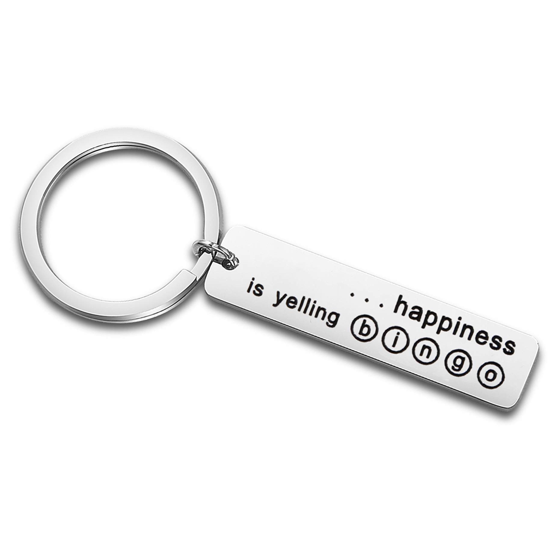 FEELMEMB-i-n-g-o Key Chain Happiness is Yelling B-i-n-g-o Stainless Steel Keychain Winning Game Humor Happiness Funny B-i-n-g-o Gift for Family Best Friend (Happiness is-ky)
