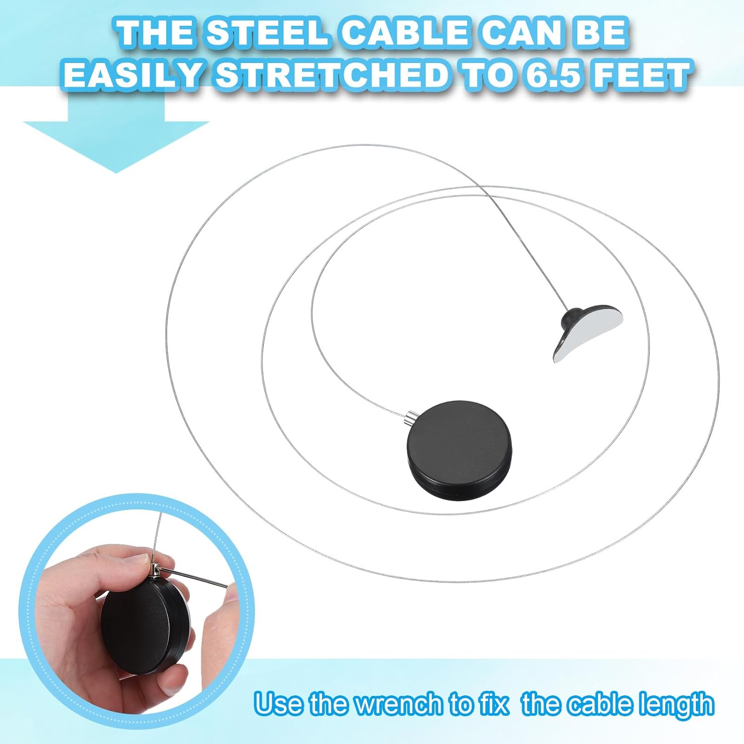 PATIKIL 5 Ft Retractable Remote Control Tether, Round Security Cable Lanyard Lock with Double Sided Adhesive for TV Remote Control Gaming Controller, Black(Curved Rubber Cap)