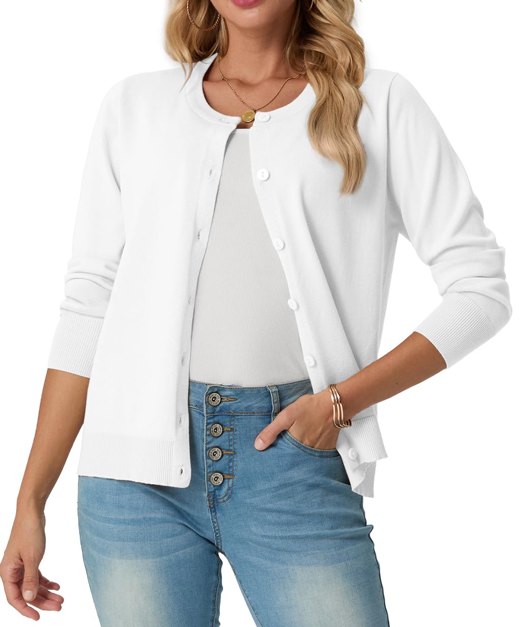 GRECERELLE Womens Long Sleeve Lightweight Crewneck Casual Cardigan Sweater S-2XL