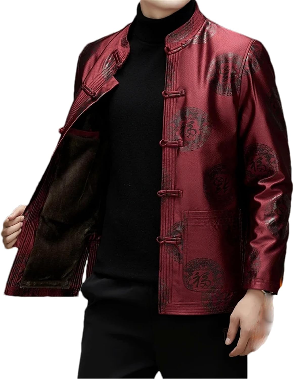 Traditional Chinese Clothing New Year Clothing Men Hanfu Tang Suit Kungfu Satin Fleece Winter Cotton-Padded Coat