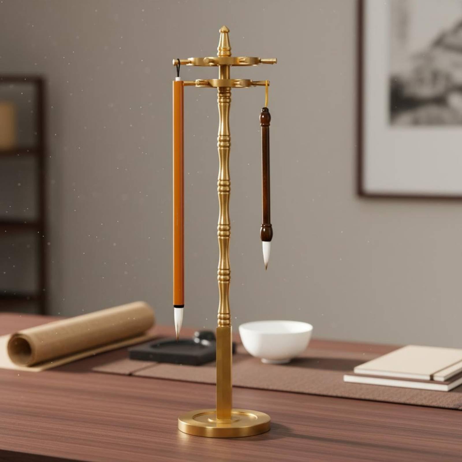 Drehbarer Pinselhalter Drehbar Messing-Pinselständer Stabil Kalligraphie-Pinselhalter für Kalligrafie, Schreiben
