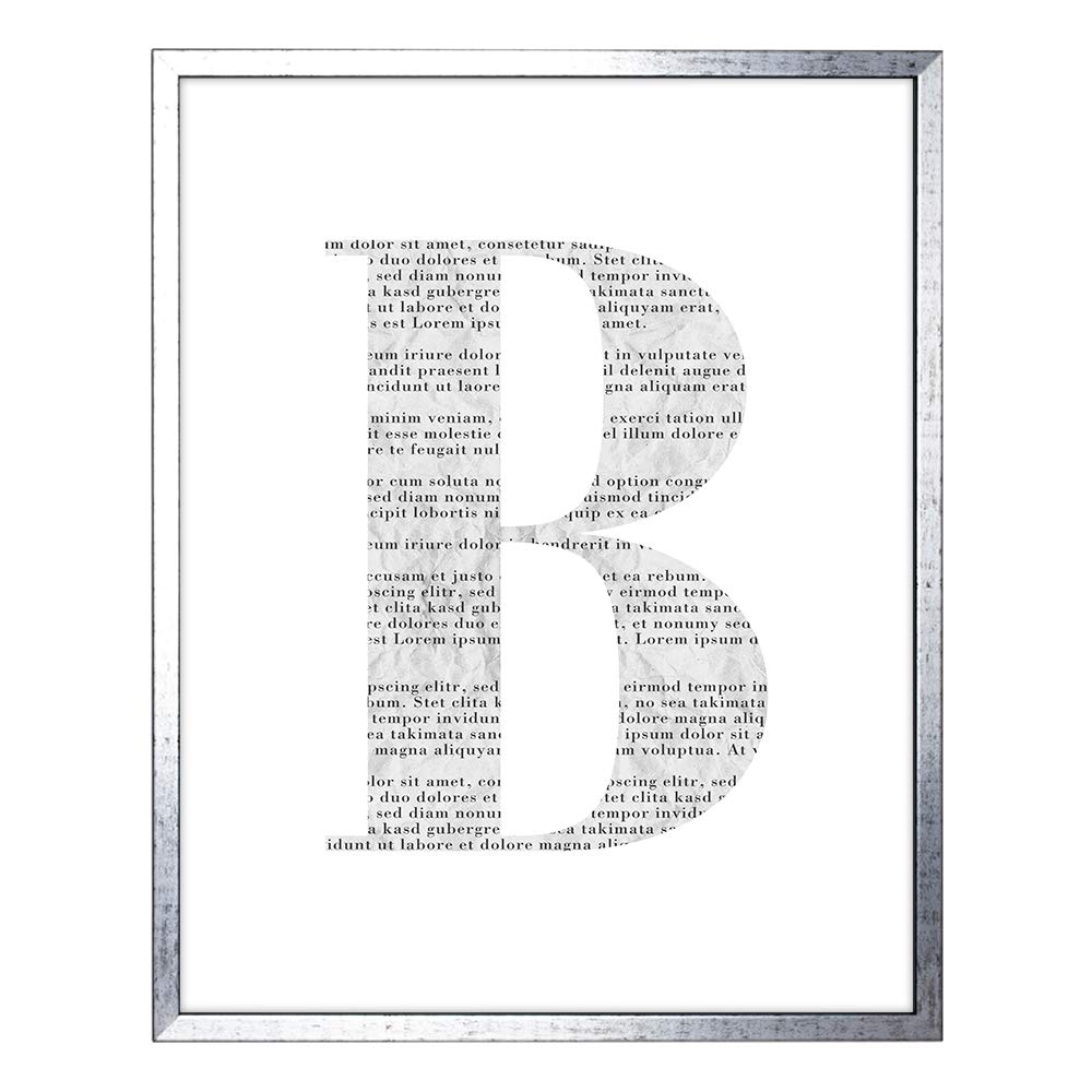 Bildershop-24 Stampa Artistica con Immagine di Giornale Bianco e Nero, Cornice Neo in Nero Argento Antico con poster da parete, Lettera B, 40 x 50 cm
