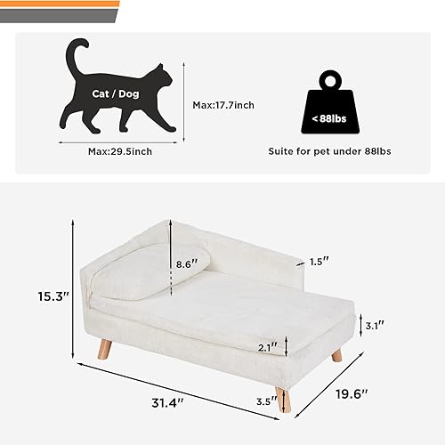 Miniatura 4 de BingoPaw Cama elevada para mascotas, sofá nórdico para mascotas con almohadilla acogedora impermeable, silla para perro con patas de madera