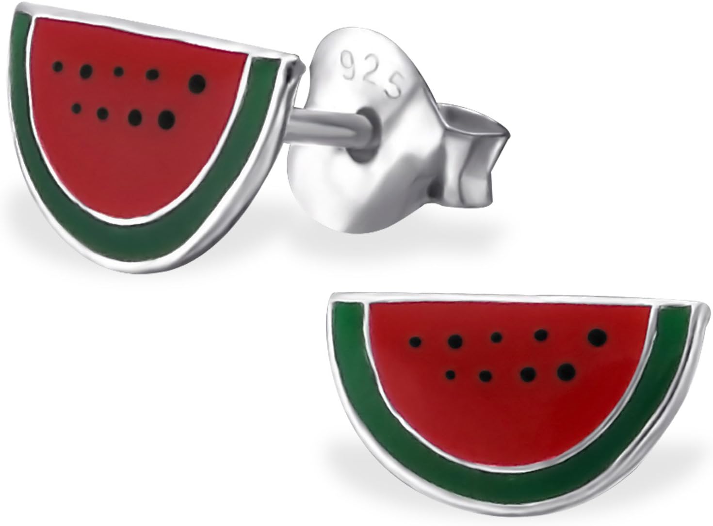 925 Sterling Silver Set of 6 Pairs Watermelon Slice, Panda, Blue Owl, Pink Butterfly, Rainbow Flower, red Ladybug Stud Earrings (Nickel Free)