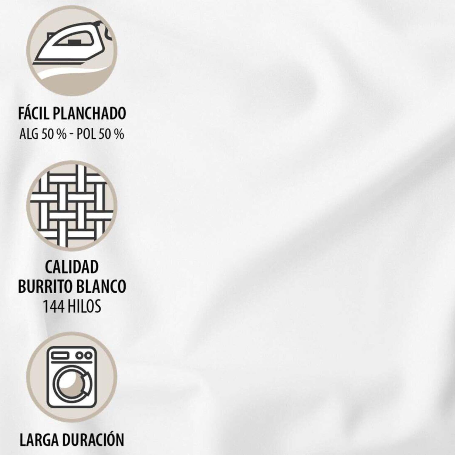 Burrito Blanco Juego de Sábanas 50% Algodón 50% Poliéster Cama 150-160 Gris