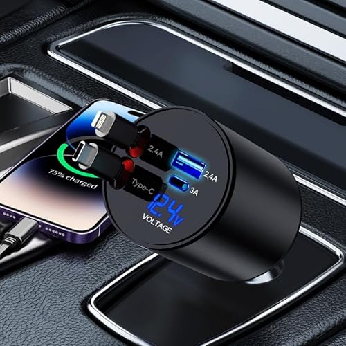 Retractable Car Charger,Fast 4 in 1 Car Charger for iPhone ...
