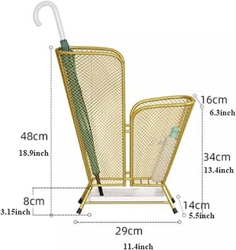 Indoor Metal Umbrella Storage Rack Stand, Household Commercial Indoor, Bucket Holder With Marble Drip Tray,Double Layer Saves Space(Black)