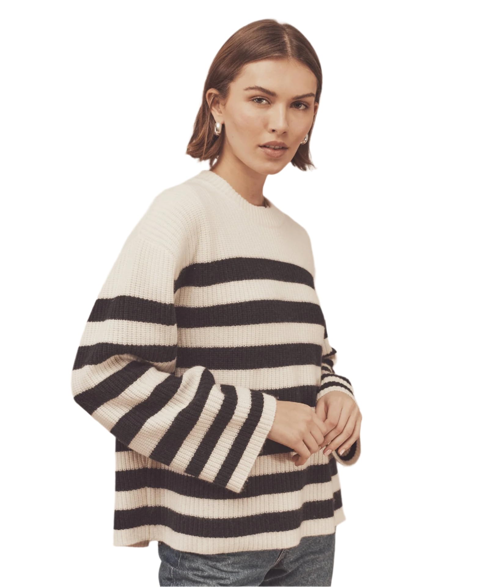 NAADAM Womens Super Luxe Cashmere Striped Crewneck