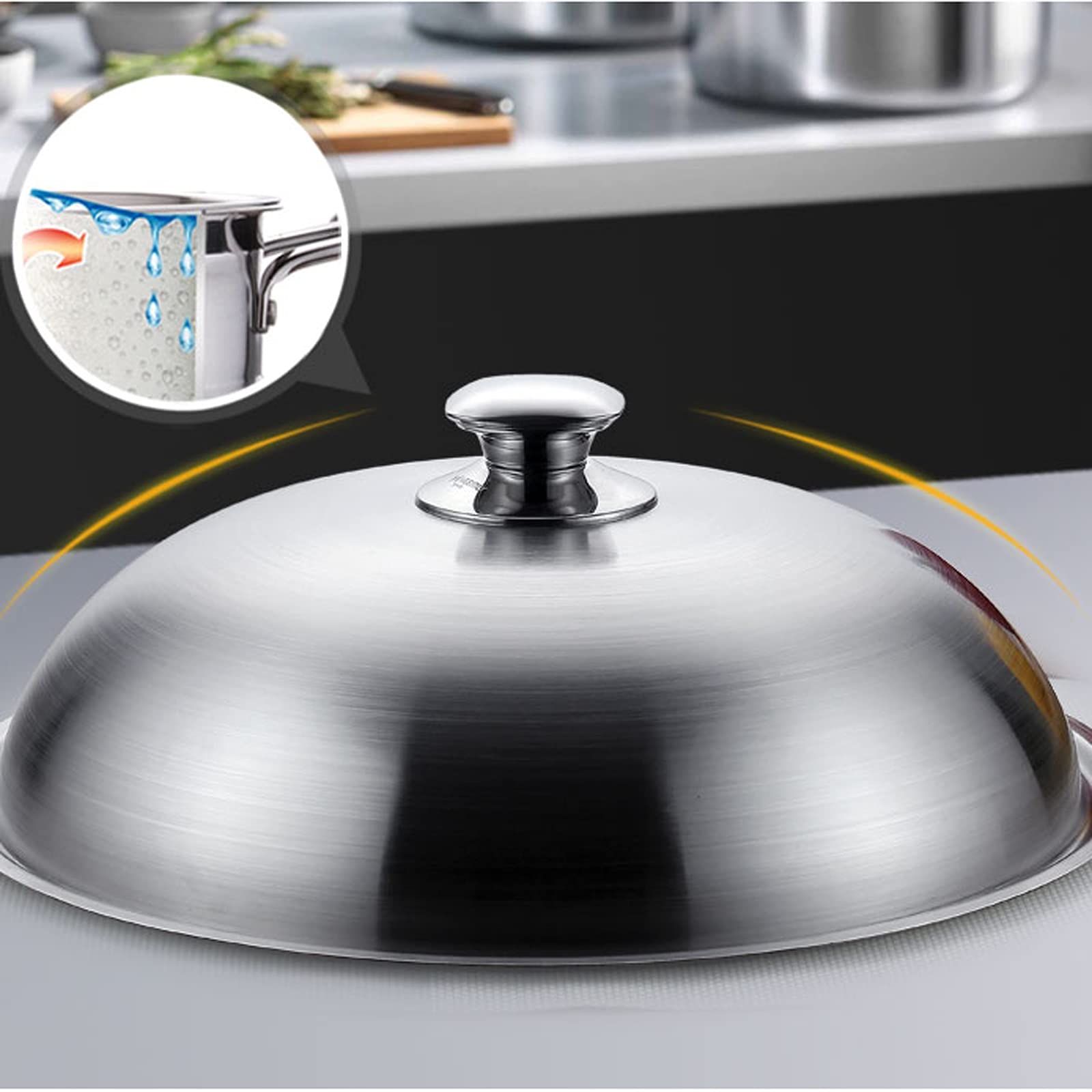 Coperchio spesso universale con manico in acciaio inox, coperchio ad arco alto, coperchio per pentole da cucina, per pentole da zuppa, padelle e wok coperchio in vetro (dimensioni: 32 cm)