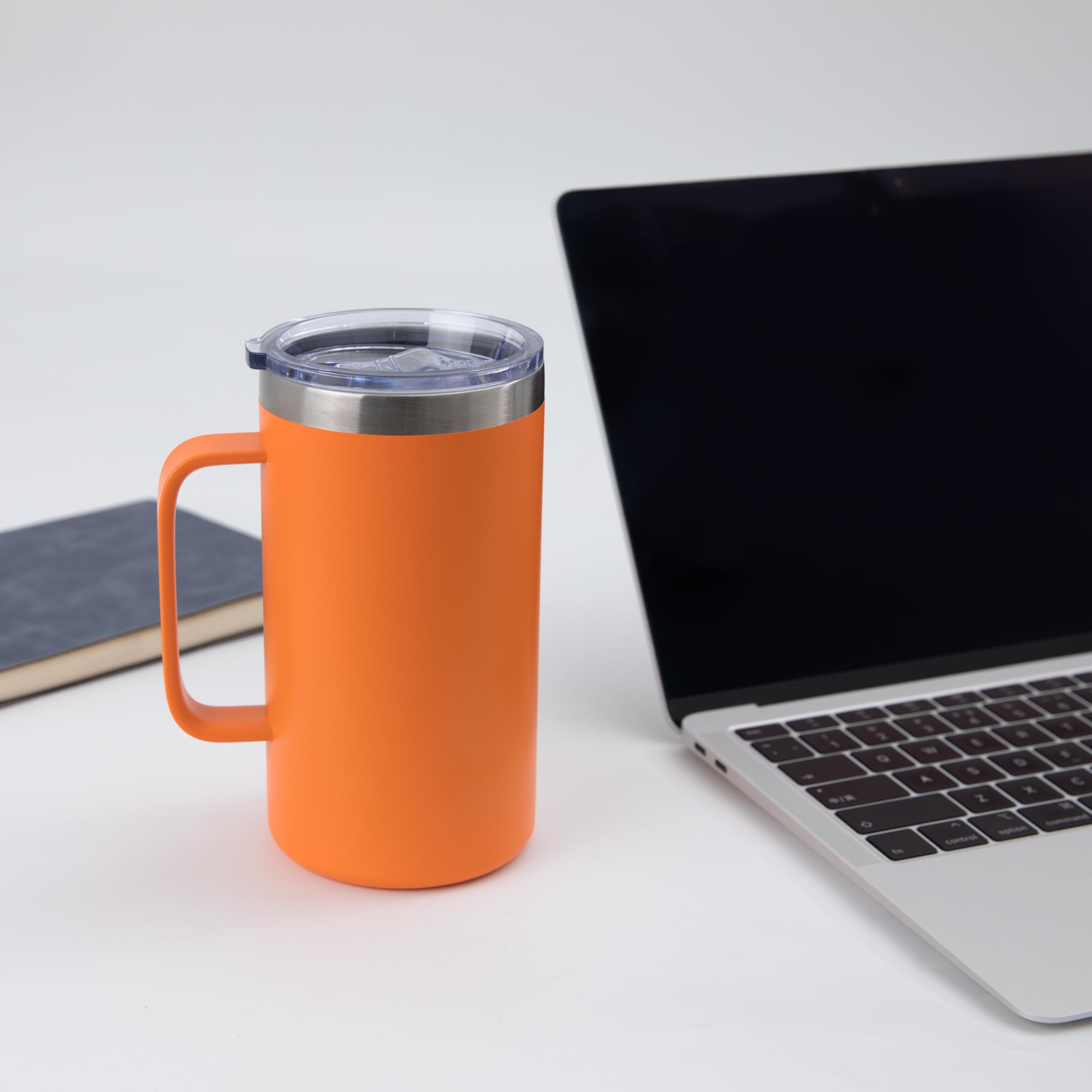 DOMICARE Taza de café de acero inoxidable de 24 onzas con asa y tapa, taza de viaje con asa, vaso de café al vacío de doble pared, taza aislada reutilizable, naranja, paquete de 8