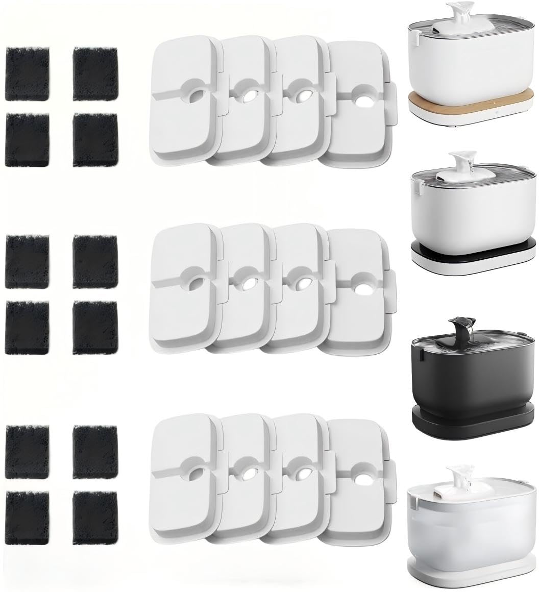 猫 水飲み器フィルター、12+12枚入り ペット自動給水器 交換用フィルター、 WF005/WF115/WF105 コードレス式 ペット給水器専用フィルター 活性炭 イオン交換樹脂 4重濾過 細菌 ペットの毛 食べ残し ホコリ除去 新鮮な水を提供