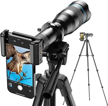 APEXEL High Power 60X Telephoto Lens for iphone,Phone Camera Lens with Shutter&Tripod for Moongazing/Watching Games