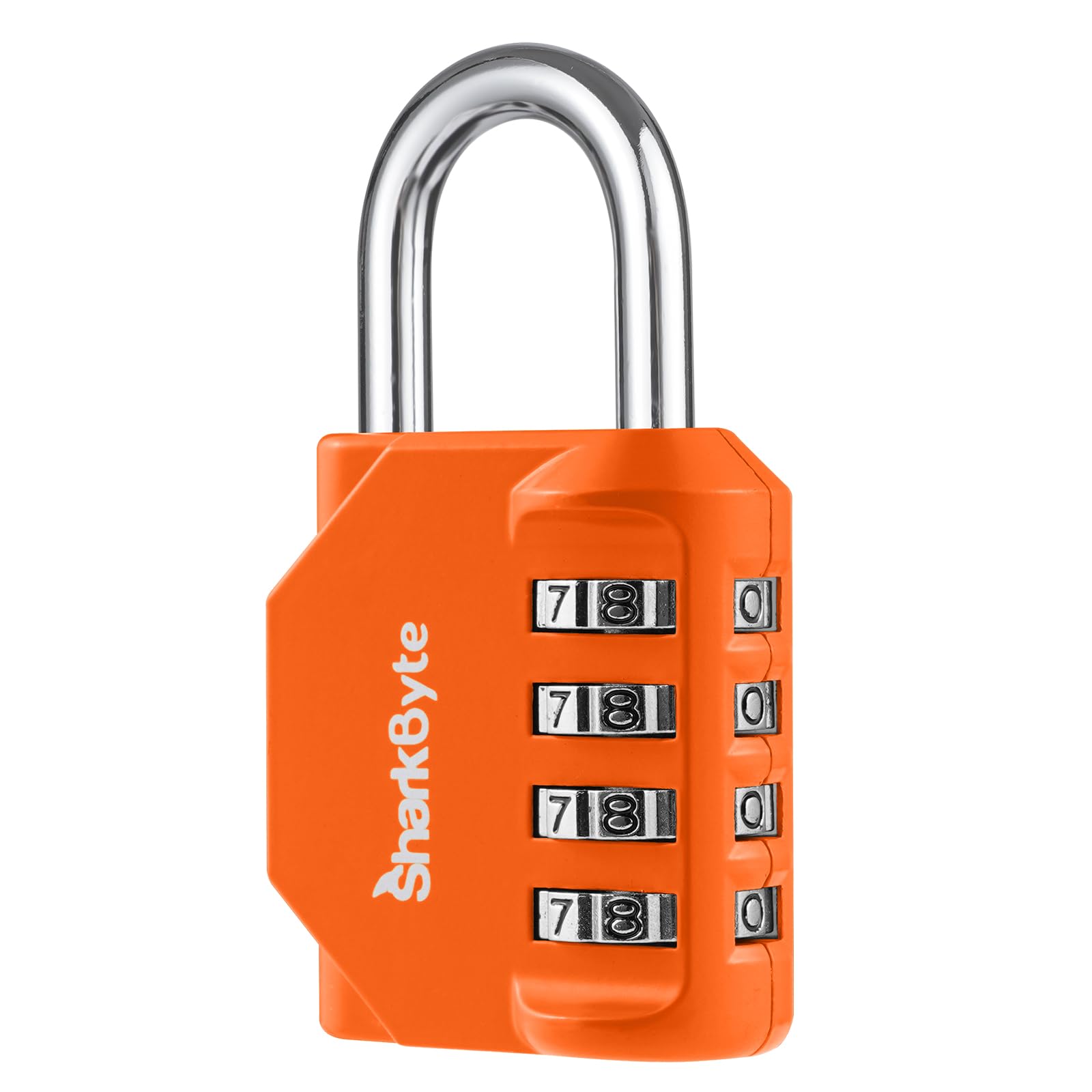 SharkByte Heavy Duty Combination Padlock – 4-Digit Weatherproof Outdoor Lock with Stainless Steel Shackle, Anti-Rust Resettable Code for Gym, School, Locker, Shed, Toolbox, Gate & Warehouse - Orange