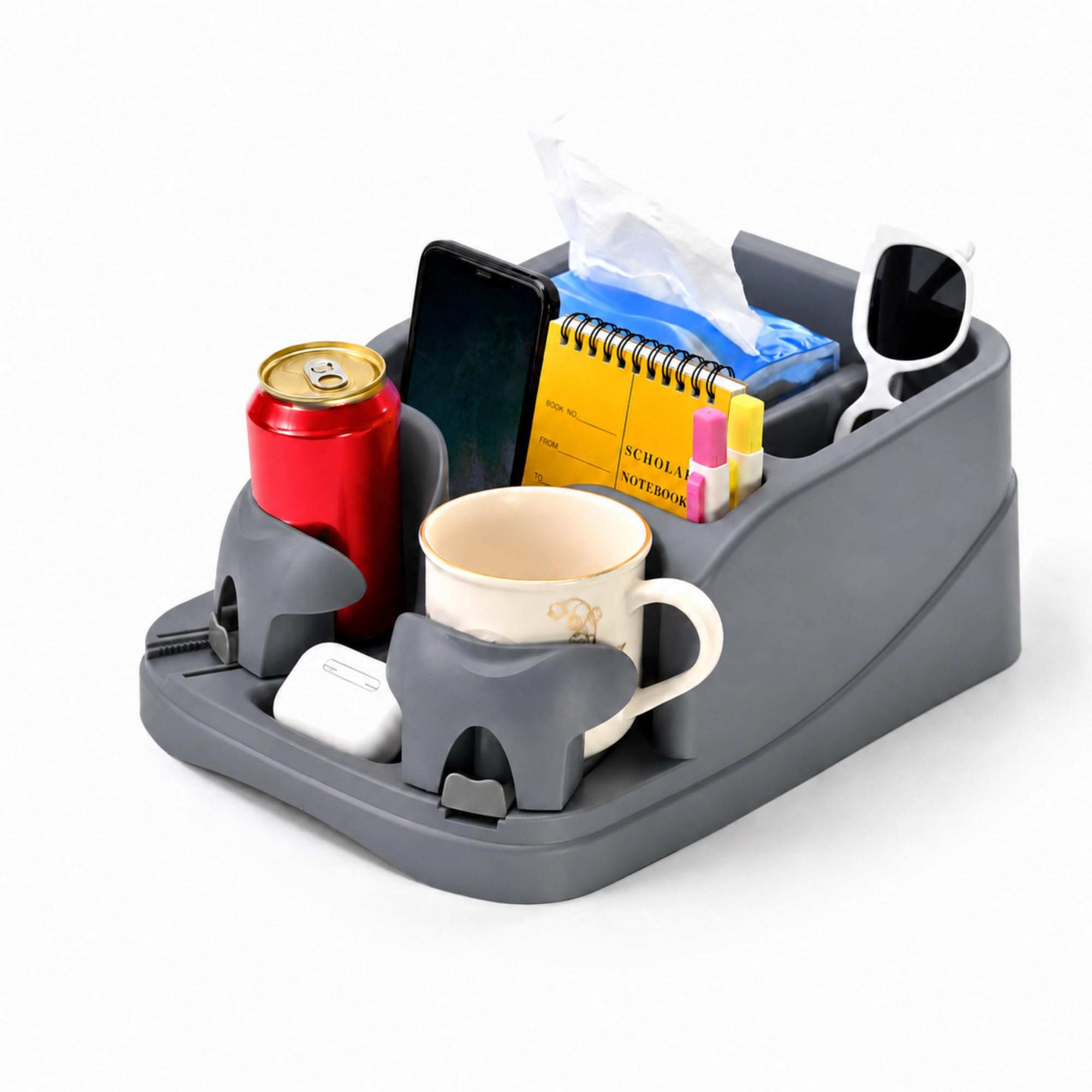 Consola Central para automóviles, Organizador de Consola Central de automóvil, Soporte para Tazas de Consola para Camiones, monovolúmenes, SUV, Organizador de vehículos (Gris)