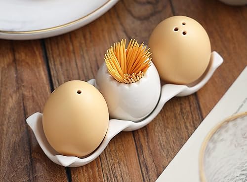 Miniatura 2 de Dispensador de especias de cerámica en forma de huevo, dispensador de condimentos, palillo de dientes con agujeros, recipiente de porcelana de sal y