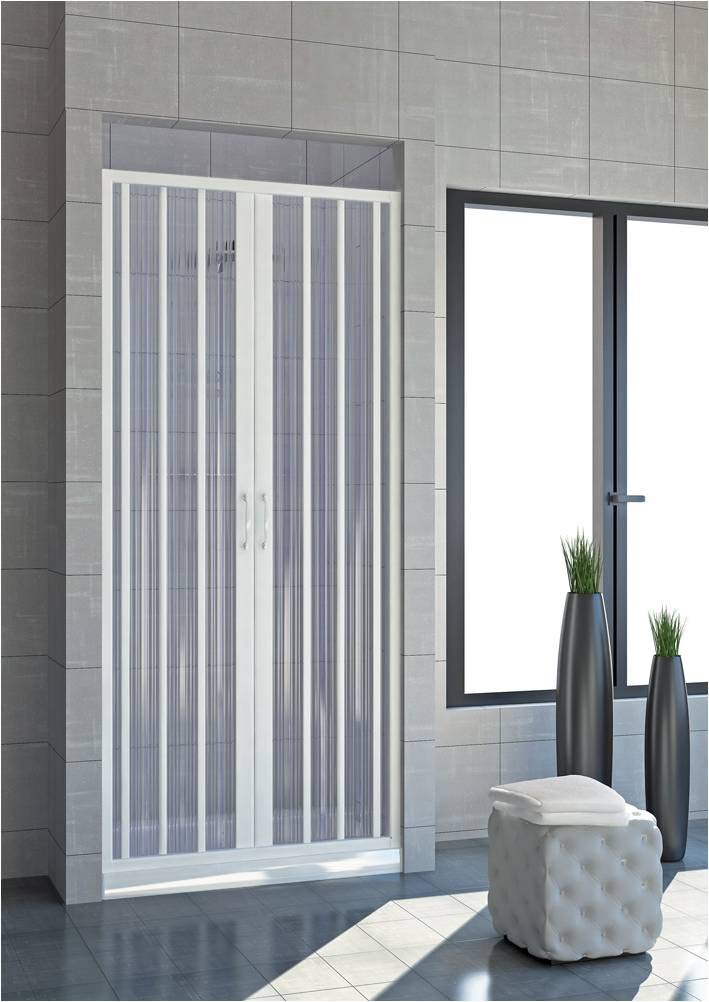 Cabina de ducha 150 con apertura plegable central. De PVC. Altura de las puertas de 185 cm